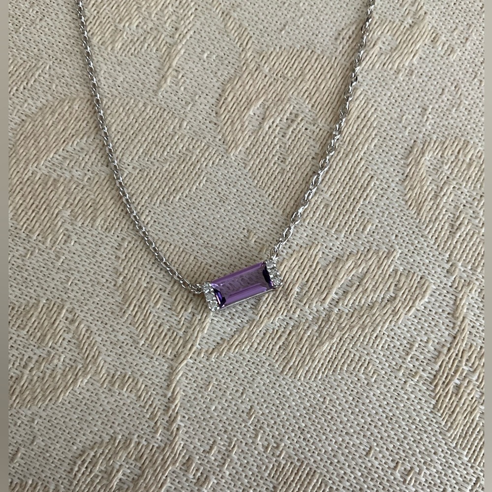 925 Silver diamond and amethyst BAR NECKLACE